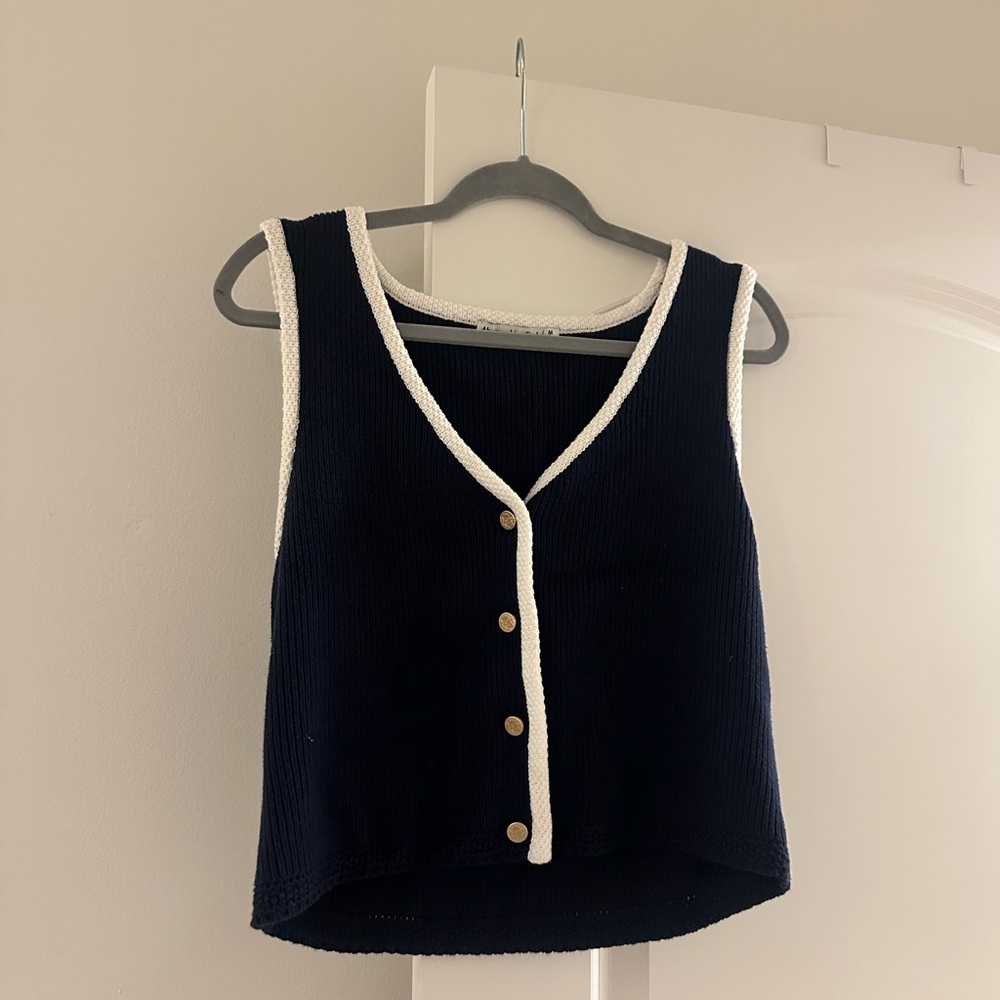 Abercrombie & Fitch Navy Cardigan with White Trim